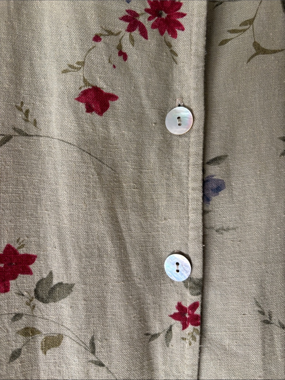 Sleeveless Linen Cotton Floral Print V Neck Collared A-line Midi Dress | Size L - Picture 6 of 6
